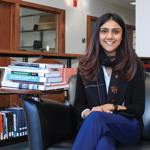 Janki Patel in a library